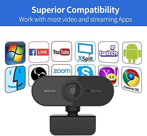 Webcam con micrófono, Salandens cámara web HD 1080p, cámara web para ordenador, enfoque automático Plug and Play, cámara USB para ordenador portátil, PC/Mac, estudio en línea,Videollamadas, Estudios, Conferencias, Grabación
